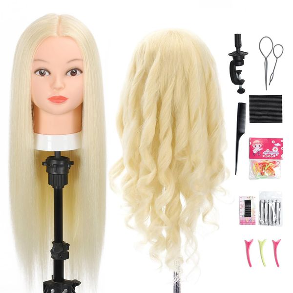 Mannequin Head with Real Human Hair 80% 26 Inch Hair Mannequins to Practice o...