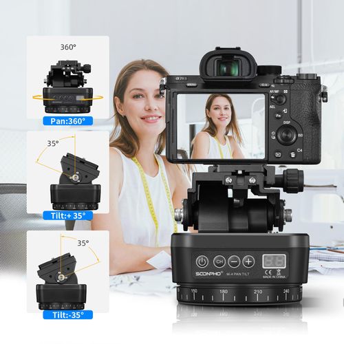 Soonpho M4 Motorized Rotating Panoramic Tripod Head, Remote Control 360° Pan Tilt Head with Mobile Phone Clip for DSLR Cameras, Camcorders, Smartphones, Tripod