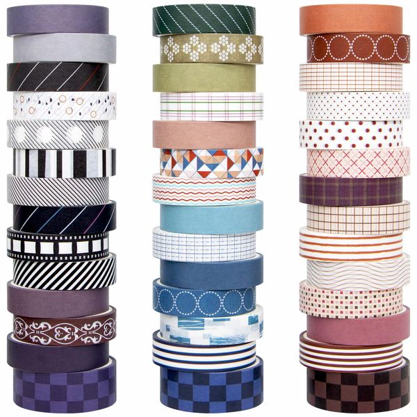 Biuunsf 44 Rollen Washi Tape Set, 10 mm und 15 mm Breites Farbiges Abdeckband für Scrapbooking, DIY Basteln, Bullet Journal, Planer, Junk Journal (Minimalist)