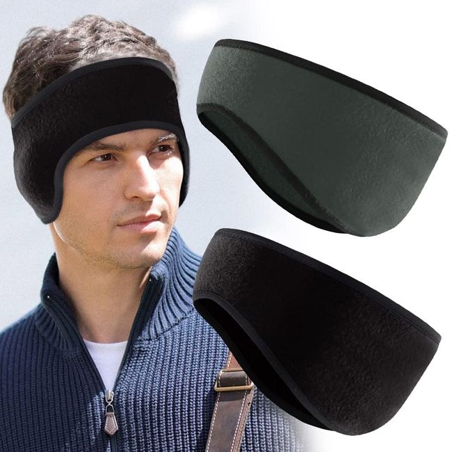 TANCUDER 2 Stück Stirnbänder Sport Ohrenwärmer Stirnband Dehnbar Kopfband Ohrenschützer Headband Sport-Stirnband für Fitnessstudio, Skifahren, Tanzen, Laufen, Wandern, Radfahren (Schwarz, Grau)