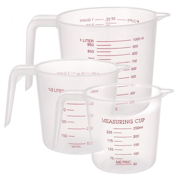 Firtink 3 Pcs Plastic Measuring Jug Baker Set, 250ML/500ML/1000ML, Plastic Measuring Cup with Handle, BPA-Free Measuring Jug for Baker Kitchen, Clear&Easy to Read Measurements - No Dishwasher