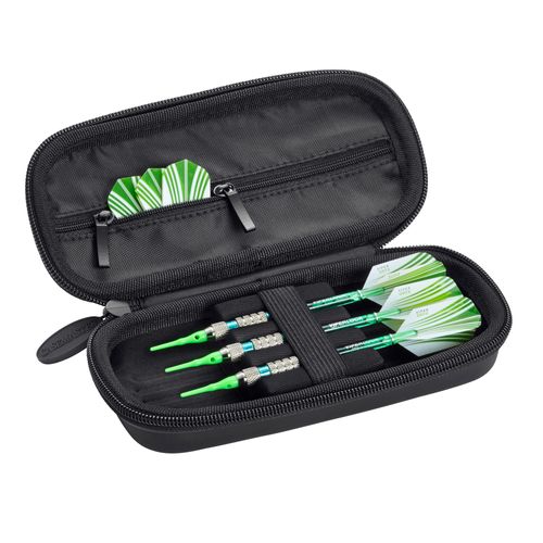 Casemaster Warden 3 Dart Case, Holds Extra Accessories, Tips, Shafts and Flights, Compatible with Steel Tip and Soft Tip Darts, Impact & Water Resistant TacTech Shell, Black Zipper