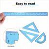 sourcing map 4pcs Triangular Ruler Set 30cm Plastic Metric Inch Geometric Protractor Triangle Engineering Scale Drafting Ruler Kit for Office Home, Blue