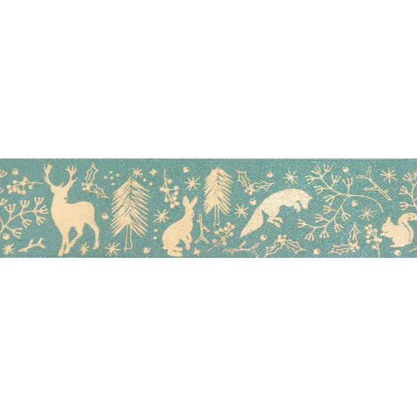 Berisfords Polyester Ribbon, Petrol/Gold, 25mm x 20m