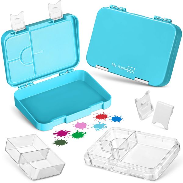 My Vesperbox – Len - Bento Box Kinder - Lunchbox mit 4+2 Fächern - extrem robust – Brotdose – Brotbox ideal für Kindergarten und Schule… (Hellblau)