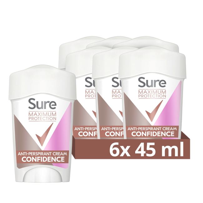 Sure Women Maximum Protection Confidence Anti-perspirant Cream Stick 96h protection deodorant for 3x stronger* sweat protection 6x 45 ml