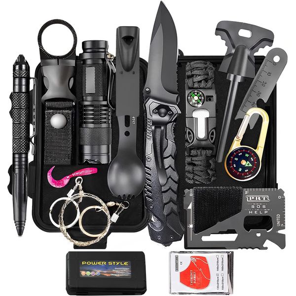 ASSABER Survival Kit,13 in 1 Survival Gear and Equipment, for Dad, First Aid Kit with Survival Bracelets Emergency Blanket Tactical Flashlight for Camping Adventures