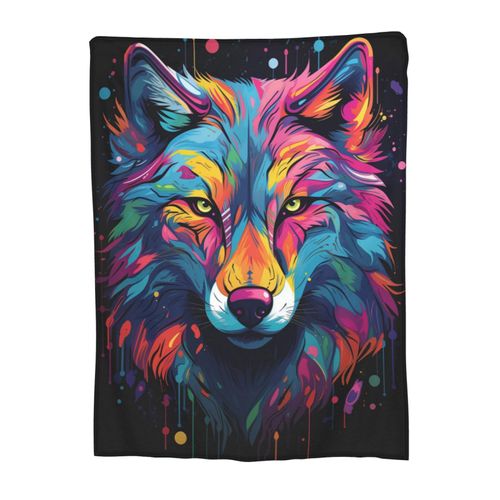 Turamurra Colorful Wolf Blanket Wolf Fleece Blanket Gifts for Girls Kids Women Men Adults Lightweight Super Soft Plush Flannel Throw Blanket for Bed Sofa Hug Valentine Day Gifts Decor 50" x 60"