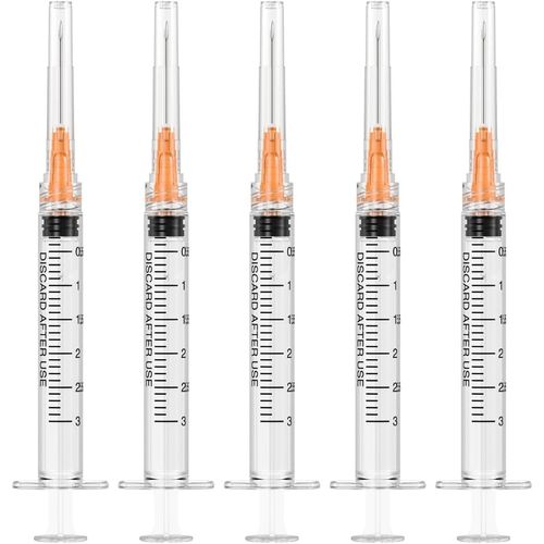 25 Gauge 1 inch Needle with Syringe (100Pack), 3ml Luer Lock Syringes with Needle, Individual Package