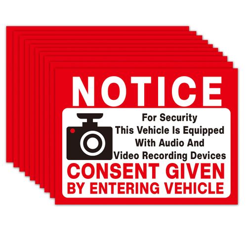 10 Notice Audio and Video Recording Consent Stickers, Car Video Recorder Stickers, Window Warning Decal for Auto Car Van SUV Taxi Uber Lyft Rideshare, Vinyl Decal - 3.5"x2.5"