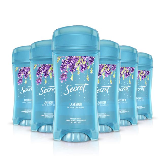 Secret Antiperspirant and Deodorant for Women 48 Hr Odor Protection Clear Gel Lavender Scent (Pack of 6) 2.6 Oz