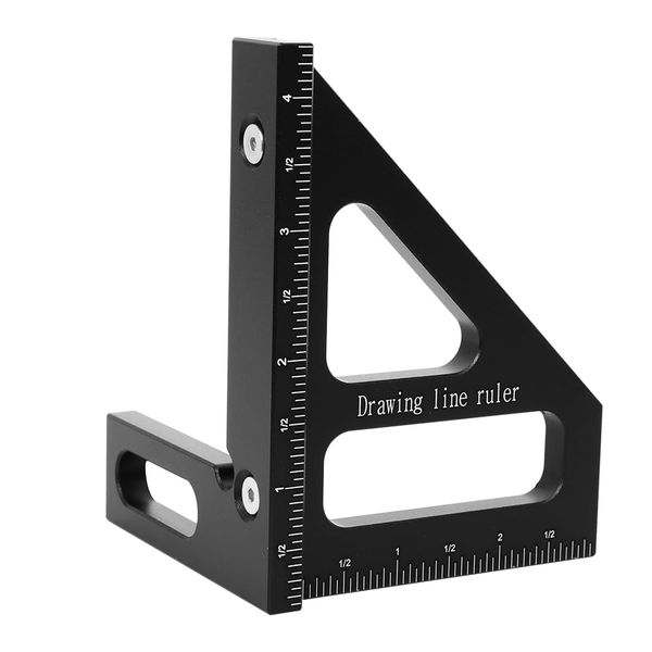 KETIPED Imperial 3D Multi-Angle Measuring Ruler,45/90 Degree Aluminum Alloy Woodworking Square Protractor, Miter Triangle Ruler High Precision Layout Measuring Tool for Engineer Carpenter,003BK