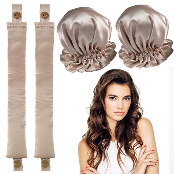 4 Stück Lockenwickler Locken Ohne Hitze, Heatless Curls Band, Lockenwickler Über Nacht, Heatless Hair Curler, Lockenwickler Große Locken, Geeignet für Kurzes und Langes Haar (Sekt)