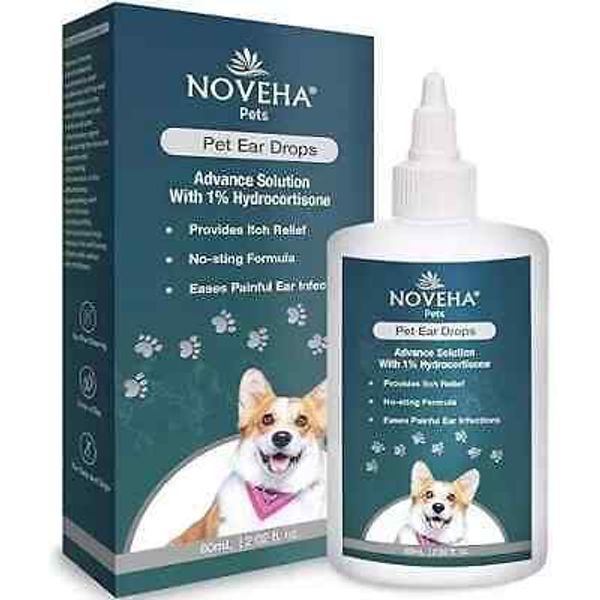 NOVEHA Pet Ear Drops with 1% Hydrocortisone | Ear Cleaner for Dogs & Cats for...