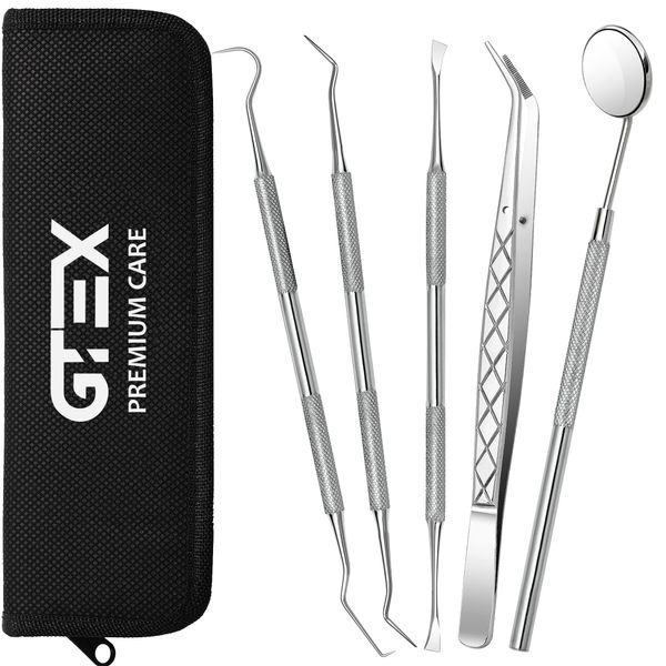 GTEX 5PC Dental Tools Kit for Teeth Cleaning Plaque Removal, Tartar Remover for Teeth Stainless Steel for Home Use