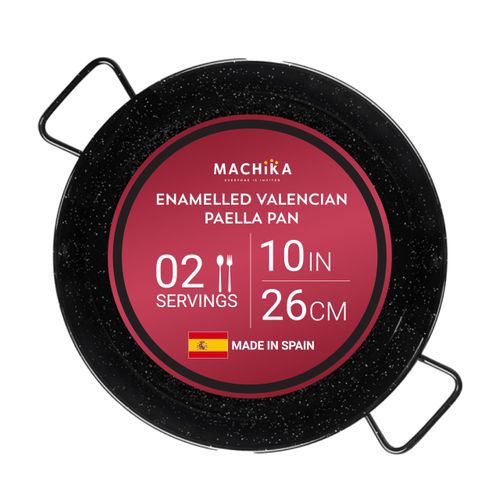 Machika Enamel Paella Pan | Paella Pan | Skillet for Paella and Rice Recipes | Perfect for Indoor & Outdoors | Easy Cleaning | Rust Proof Coating | 2 Servings | 10 inches |