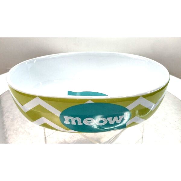 PetRageous 6.5"Lx4'5"Wx2"D Oval Green "Meow Cat Food Water Pet Bowl