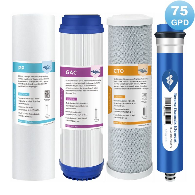 4 Stage 75 GPD RO Membrane Carbon Sediment Reverse Osmosis Drinking ...
