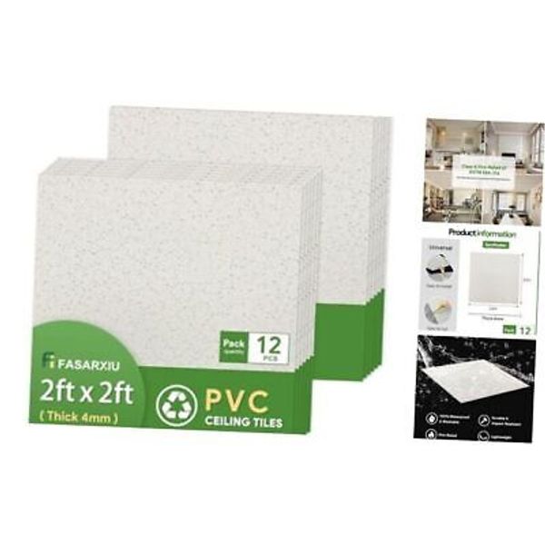 2ft x 2ft Printed Pro Ceiling Tiles Waterproof, Washable and Fire 2x2 White