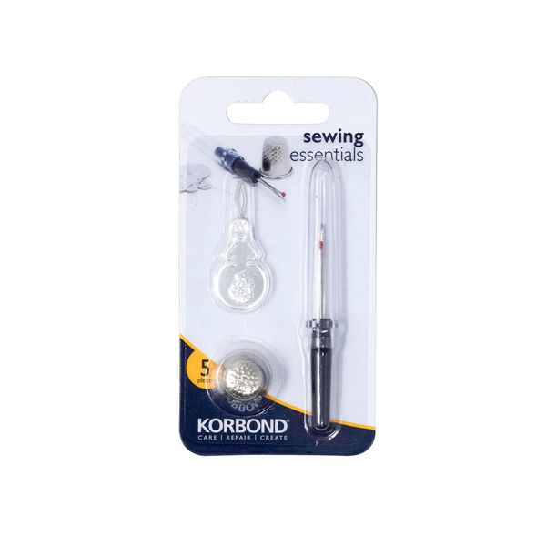 Korbond 4 Piece Set – Stitch Ripper, Thimble (Size 10) & 3 x Needle Threaders Essentials for Dressmaking, Tailoring, Crafts, Hand Sewing, Thick Fabrics, Quilting, Embroidery, Silver