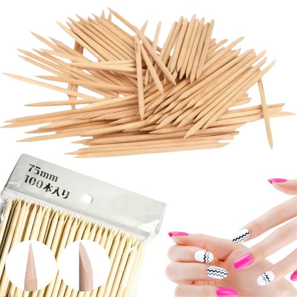 Puna Pono Wood Stick Nail Cuticle Treatment Cuticle Remover Nail Tool Nail Pusher (3.0 inches (75 mm) x 100 Pieces)