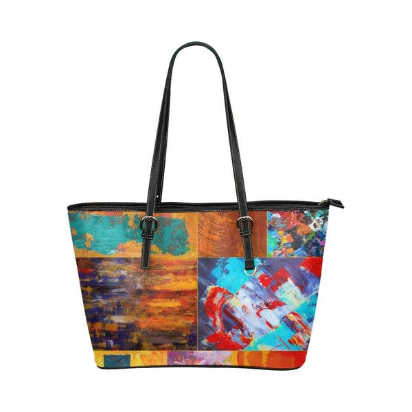 Large Leather Tote Shoulder Bag - Abstract Mixed Color Print - One Size