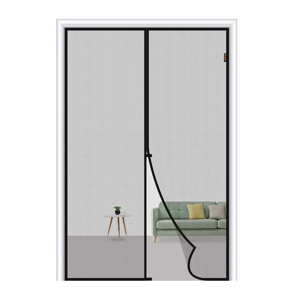 MAGZO Magnetic Screen Door Fit Door Size 34 x 80 Inch, Screen Size 36" x 81" Heavy Duty Fiberglass Mesh Curtain with Full Frame Hook&Loop for Sliding Door-Grey