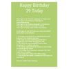 Age 29 Body Facts Birthday Card