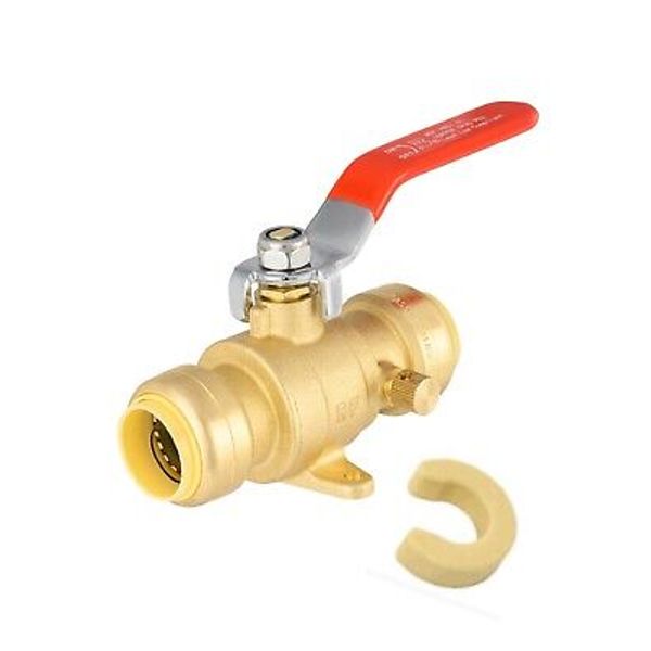 EFIELD 1/2" Push-Fit Full Port Drop Ear Ball Valve with Drain, Clip, Lead Free