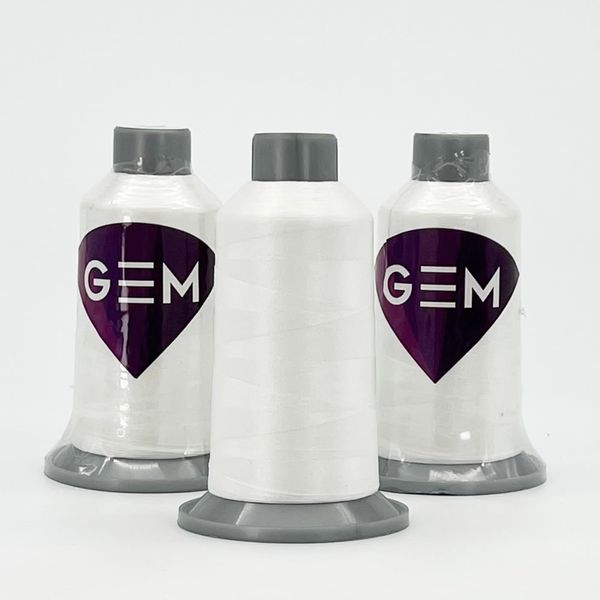 GEM Machine Embroidery Thread, 1x 3000M Cone, 40wt Polyester, White, for Embroidery Machines