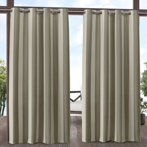 Exclusive Home Canopy Stripe Indoor/Outdoor Grommet Top Curtain Panel, 54"x96", Taupe / Sand, Set of 2