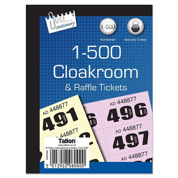 Just stationery 2 X 1-500 Cloakroom Ticket