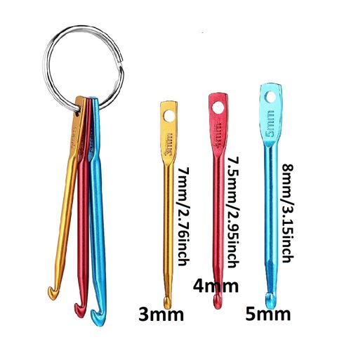 Zuoyou 6 Sets Mini Crochet Hook Keychain with 40pcs Plastic Colored Stitch Markers, Aluminum Crochet Knitting Needles 3 Sizes/Set (3mm/4mm/5mm)