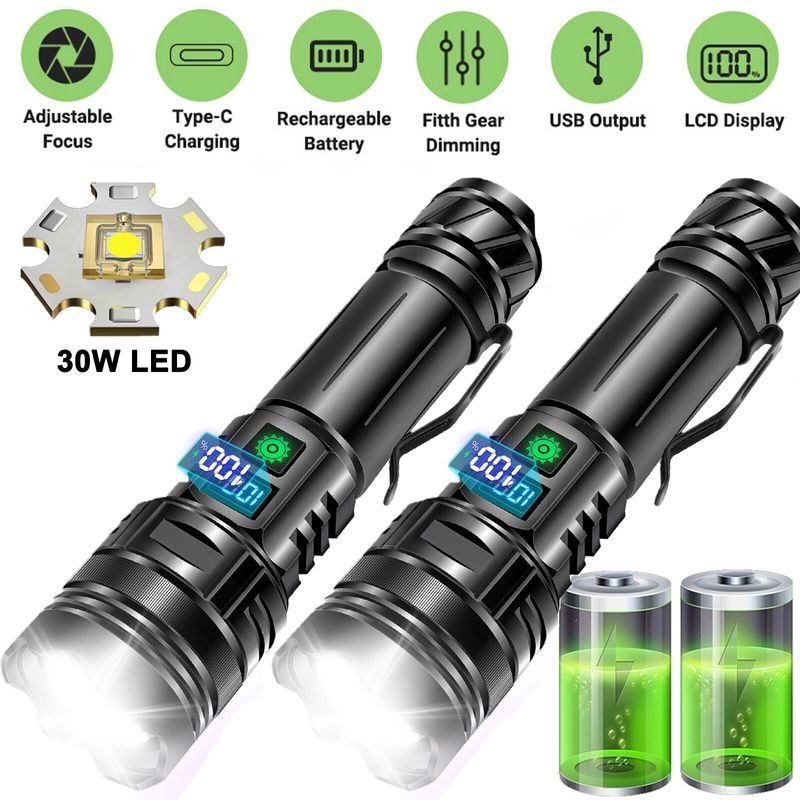 Lampe Torche LED X.store 30W Rechargeable 1000000LMS - Ultra Lumineuse Avec Zoom