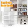 6PCS LRG Foldable Stackable Plastic Shoe Box Storage Organizer Transparent Case