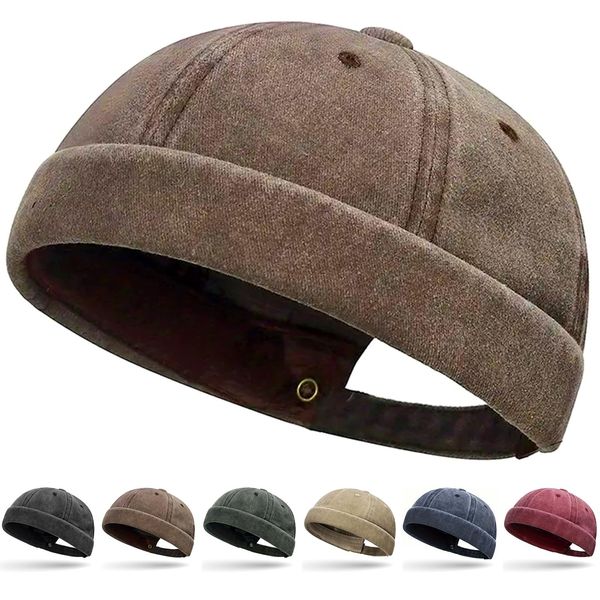 Initlove Docker Hat for Men Vintage Brimless Sailor Hat Beanie Cap Coffee