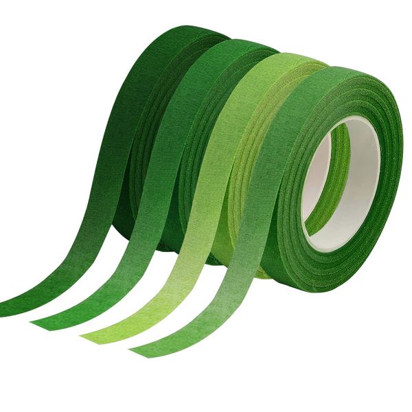 Rjayaa Florist Tape Green, 4 Rolls Floral Tape Arrangement Supplies Flower Tapes Sticky Florist Stem Wrap for Bouquet Flowers Wrapping Craft Projects DIY