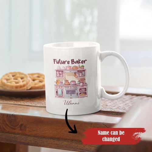 Future Baker Coffee Mug, Customized Cups Present For Baker With Name, Cake Maker Teacup, Personalized New Baker Ceramic Cup, Custom New Pastry Chef Mug Gifts, Kitchen Gift For Baking Lover