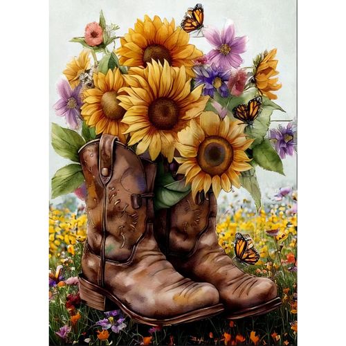 bleihum Boot Diamond Painting Kits for Adults- 5D Sunflower Diamond Art Kits for Adult, DIY Full Drill Diamond Gem Art for Home Wall Decor(12x16inch)