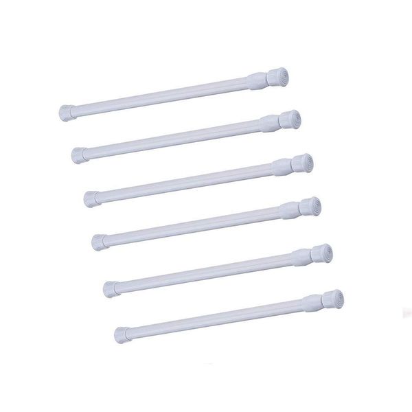 Cupboard Bars Tension Rods, 6 Pack Spring Tensions Rods 9.8 to 15.7 Inches Steel Adjustable Tension Curtain Rod Shower Rod Closet Rod Window Rods (White)