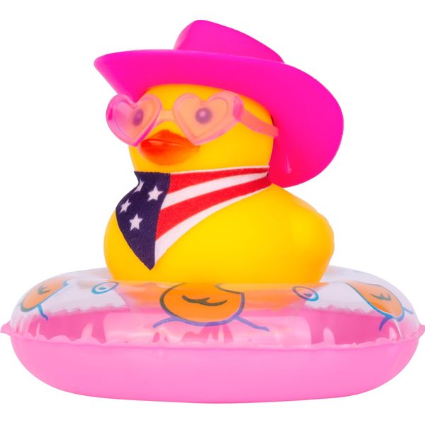 MuMyer Cowboy Car Rubber Duck Yellow Duck Dashboard Decoration Cool Duck Car Ornaments with Mini Cowboy Hat Scarf Sunglasses Swim Ring(2 Inches, Style Q11)