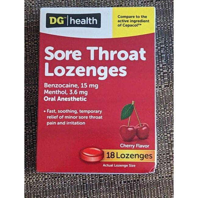 DG Health Sore Throat Lozenges - Cherry - 18 Count Each - Exp 8/2025