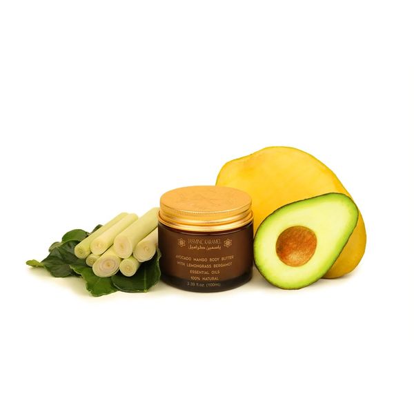 Jasmine Karamel Avocado Mango Body Butter with Lemongrass Bergamot Essential Oils 100% Natural, Organic, Chemical Free, Vegan & Cruelty Free, Natural Moisturizer. Fresh Citrus Aroma