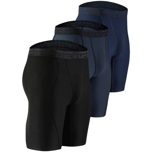 DEVOPS Men's Compression Shorts Underwear (3 Pack) (Medium, Black/Charcoal/Navy)