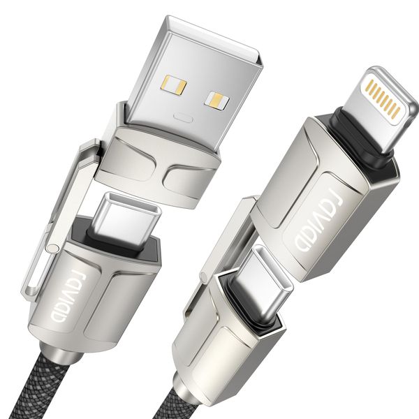 RAVIAD 4 in 1 Charging Cable, Multi 3A USB Type C Cable, iPhone Charging Cable, 60W PD USB C Lightning Cable, USB-c, Fast Charging, Type c Cable, Type c Lightning for iPhone
