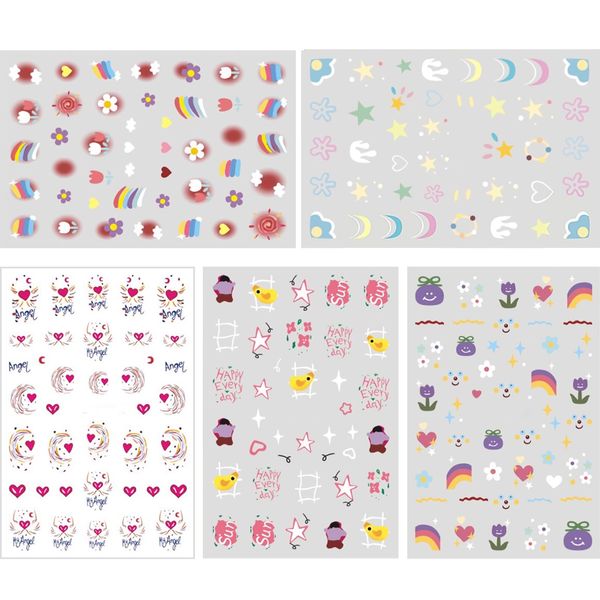 5 Pcs Nail Stickers Cute and Fresh Cartoon Style Heart Flower Pattern Nail Stickers Waterproof 3D Nail Decoration DIY Nail Tools Reward Stickers for Birthday Party Culture Festival School Festival (5 pcs)