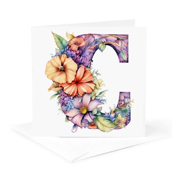 3dRose, Bright Beautiful Flower Monogram C, 1 Greeting Card with envelope