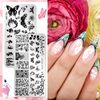 JSRQT 6Pcs Nail Art Stamping Plates, Butterfly Flower Feather Leaves Nail Stamping Plates Set, Nail Stencils Templates for Nail Art DIY, Metal Nail Printing Image Plates for Women Girl Manicure Art