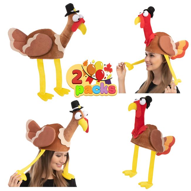 JOYIN 2 Pack Turkey Gobbler Hats for Thanksgiving Night Event, Dress-up Party, Thanksgiving Decoration, Role Play, Carnival, Cosplay, Costume Accessories