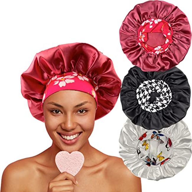Holly LifePro 3PCS Satin Bonnets for Black Men Women Girls, Extra Large  Band Hair Bonnets with Tie Band, Silk Sleep Braids Bonnet, Style09